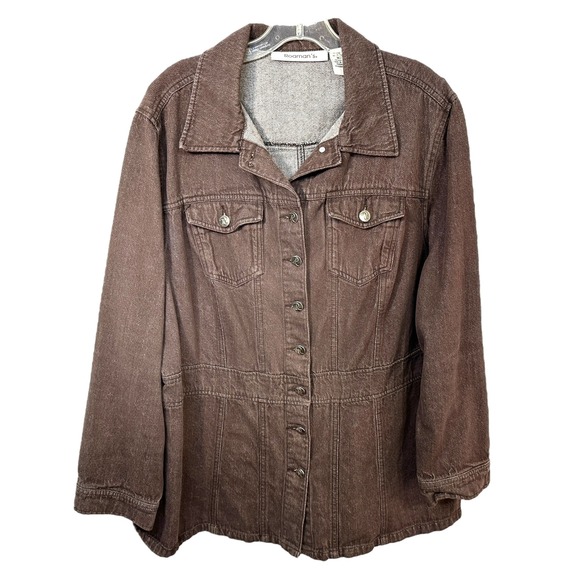 Roamans Plus Size 18W Denim Jacket Brown Long Sleeve Button Up Autumn Workwear D - Picture 1 of 10